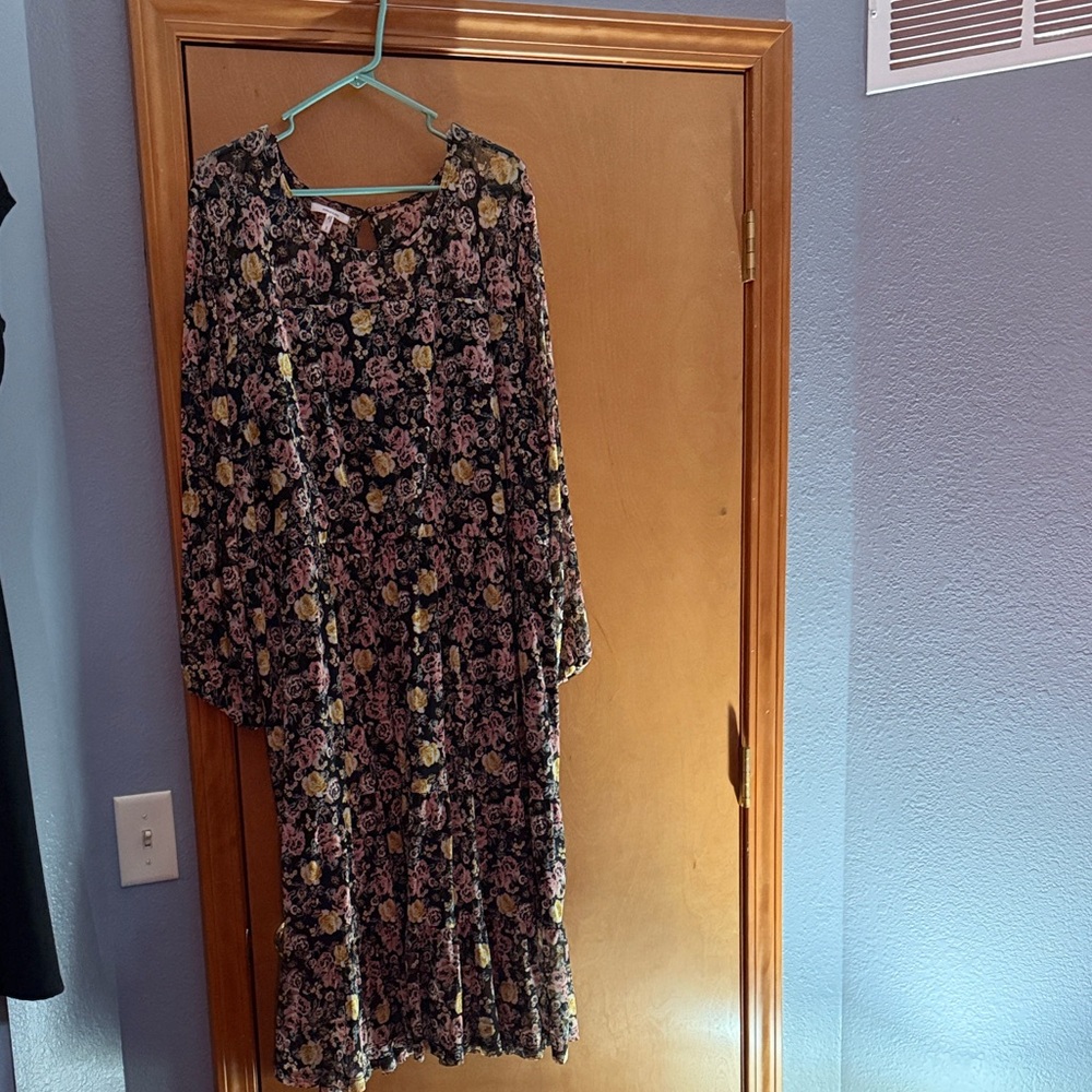 Maurices Black Floral Dress with Pink and Yellow Accents